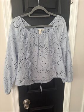 Joie Pale Blue Eyelet Ruffle Blouse